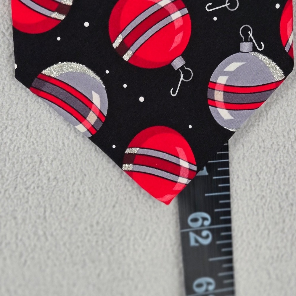 Holidays Mens Silk Necktie Christmas Ornament Glitter Festive Black Red - Picture 8 of 10